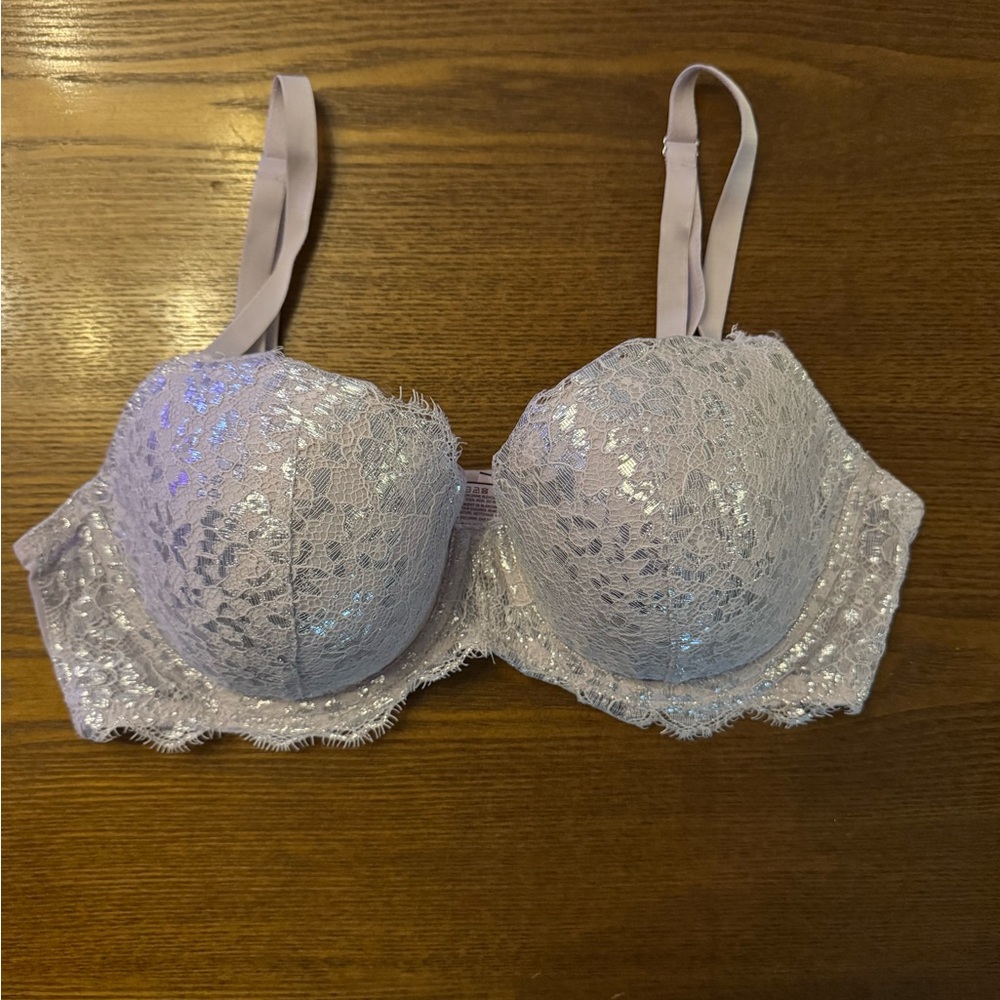 Victoria's Secret Demi Lined Lace Metallic Bra - Light Purple - NWOT